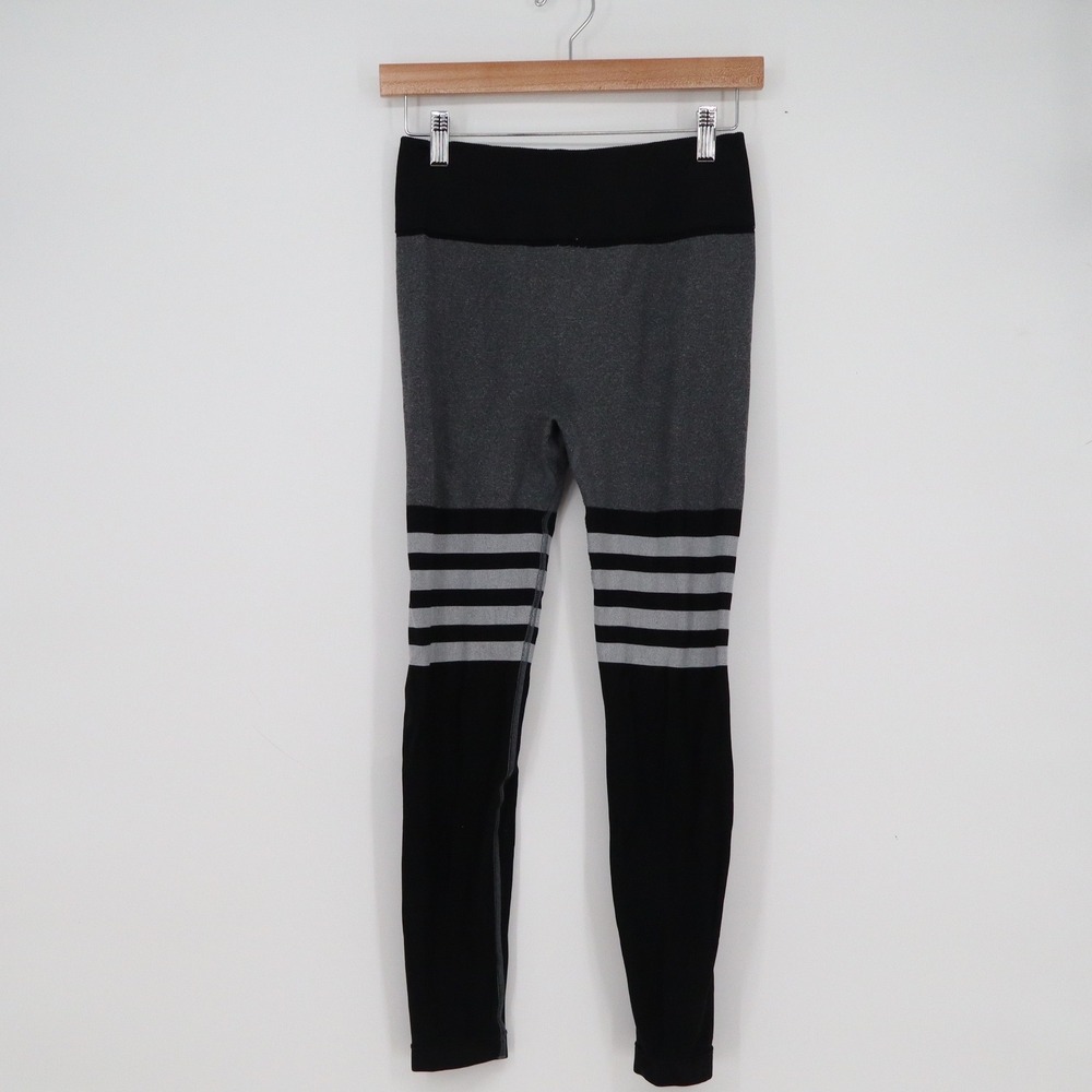 A AGROSTE Womens High Waist Seamless Leggings Black Grey Striped Activewear